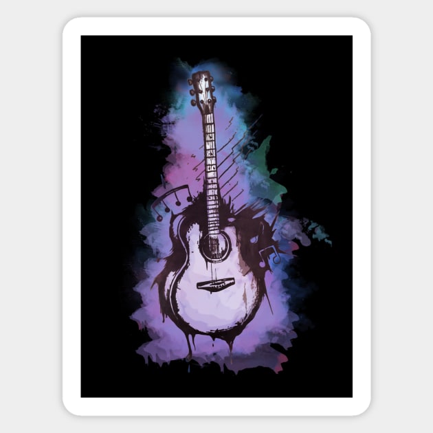 Watercolor Acoustic Guitar Digital Art Sticker by MythicalWorld